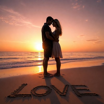 Couple at sunset by the beach