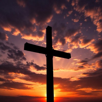 Cross silhouette against sunset sky