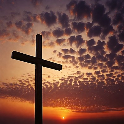 Cross silhouette at sunset
