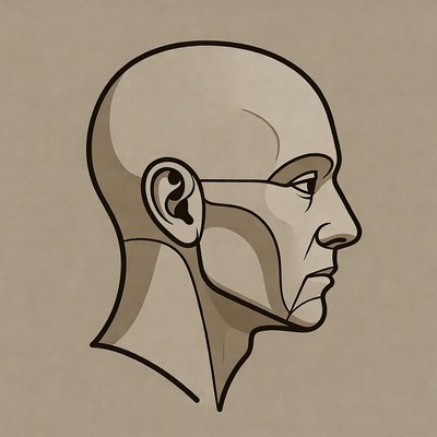 Head profile drawing on beige background