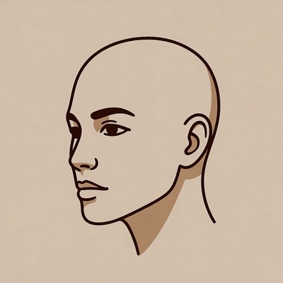 Profile of a bald person looking side