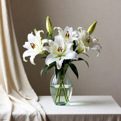 White lilies in a glass vase