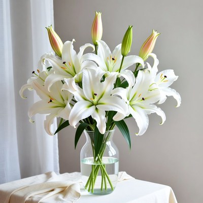 White lilies in a clear vase