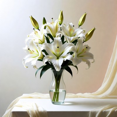 White lilies in a glass vase