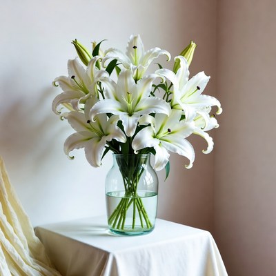 White lilies in a glass vase