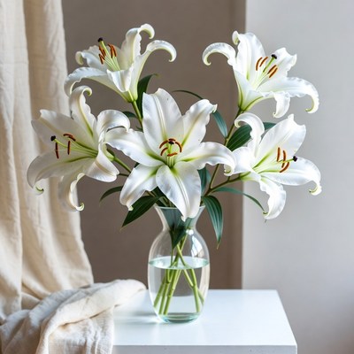 White lilies arranged in a vase