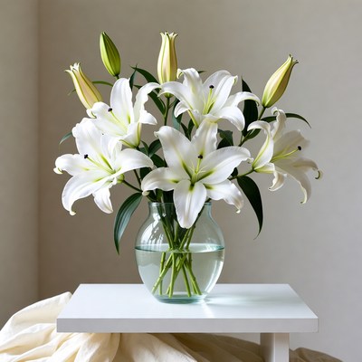 Bouquet of white lilies in a vase