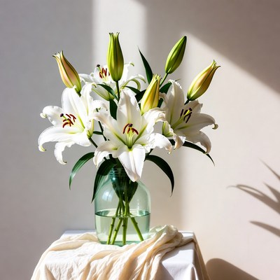 White lilies in a glass vase