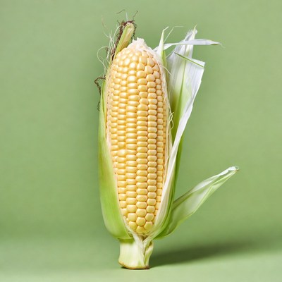 Fresh corn on a vibrant green background