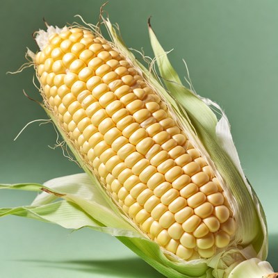 Fresh corn with husk on green background