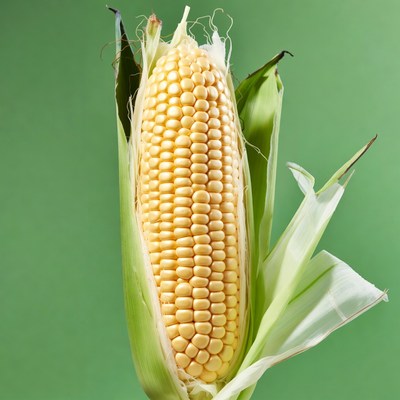 Fresh corn on green background