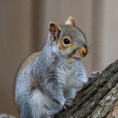 Squirrel climbing a tree in the park