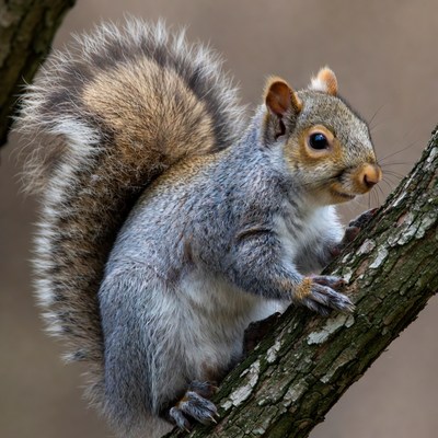 Squirrel climbing tree branch