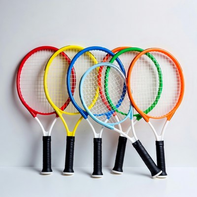 Tennis rackets in various colors