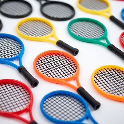 Small tennis rackets on a table