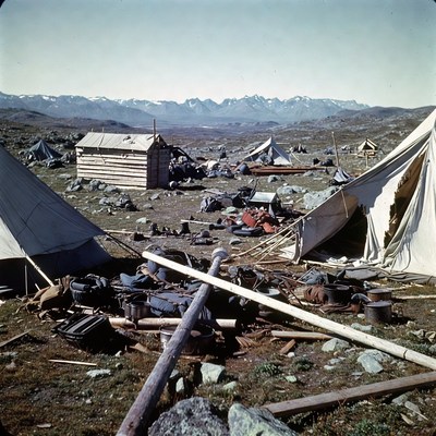 Camp setup in mountain landscape