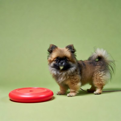 Pomeranian dog with frisbee toy