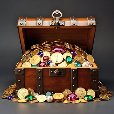 Treasure chest full of coins and gems