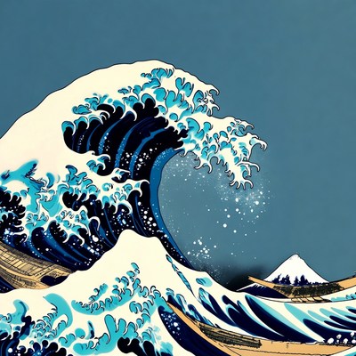 Great wave alongside mountain view