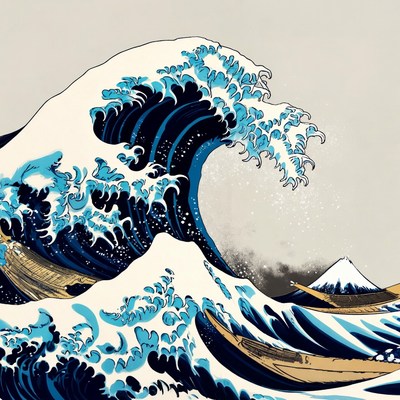 Famous wave with boats and mountain