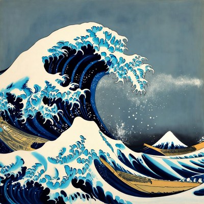 Famous wave with boats and mountain