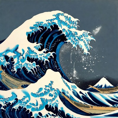 Great wave over boats at sea