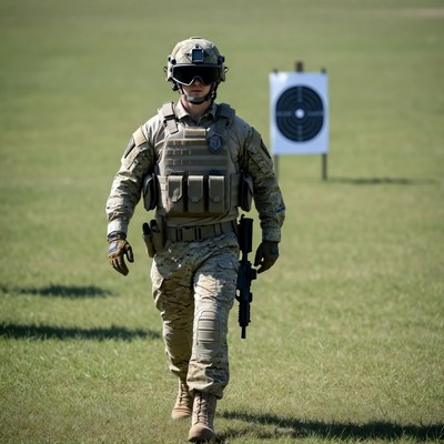Soldier walks on training field