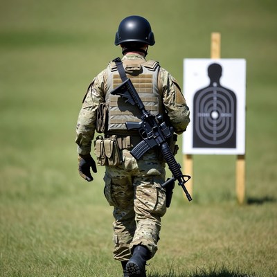 Soldier walks to shooting target
