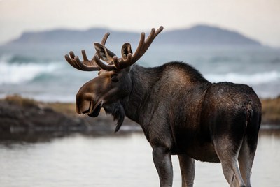 Moose standing by the water