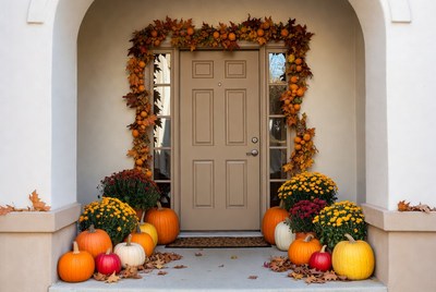 Entrance decorated with autumn colors