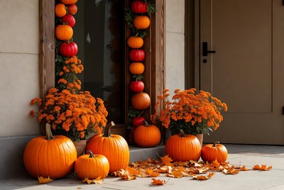 Fall harvest decorations at a home