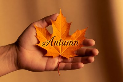 Holding an autumn leaf in hand