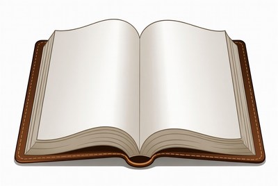 Open blank book on table surface