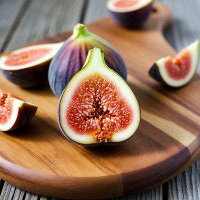 Fresh figs on wooden cutting board