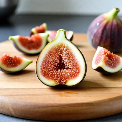 Fresh figs on wooden cutting board