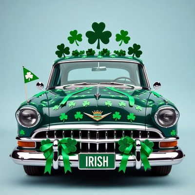 Classic car with irish decorations for celebration