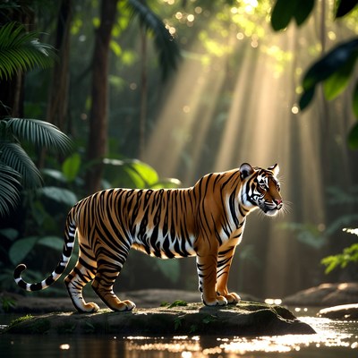 Tiger in jungle light