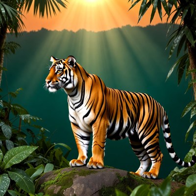 Tiger standing on rock in jungle