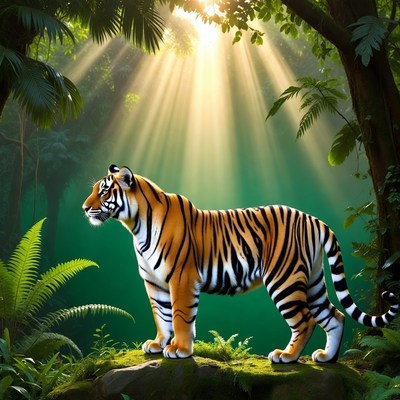 Tiger standing in green forest