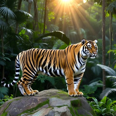 Tiger standing on rock in jungle