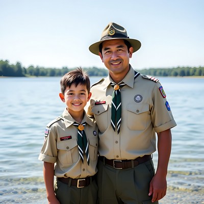 Scouts by the lake during summer