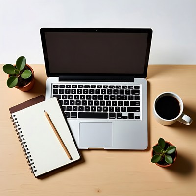 Workspace with laptop and coffee