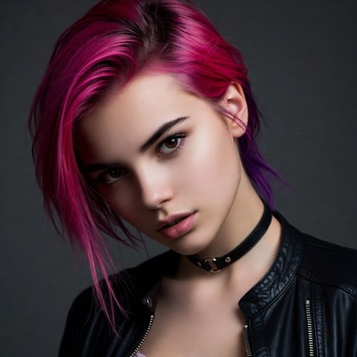 Young woman with pink hair in studio
