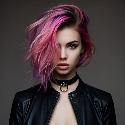 Young woman with colorful hair style