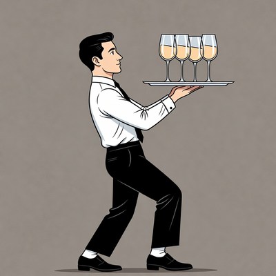 Waiter serves drinks on tray