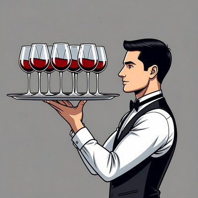 Waiter carrying glasses of red wine