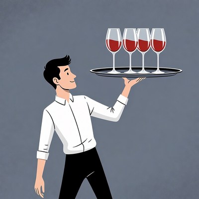 Waiter carrying glasses on tray