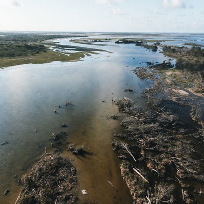 Wetland area with flowing water