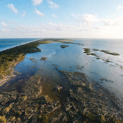 Shorelines and water at dusk