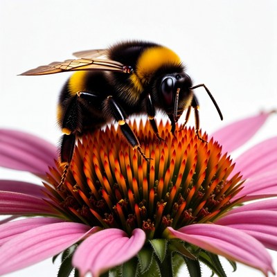 Bee collects nectar from flower